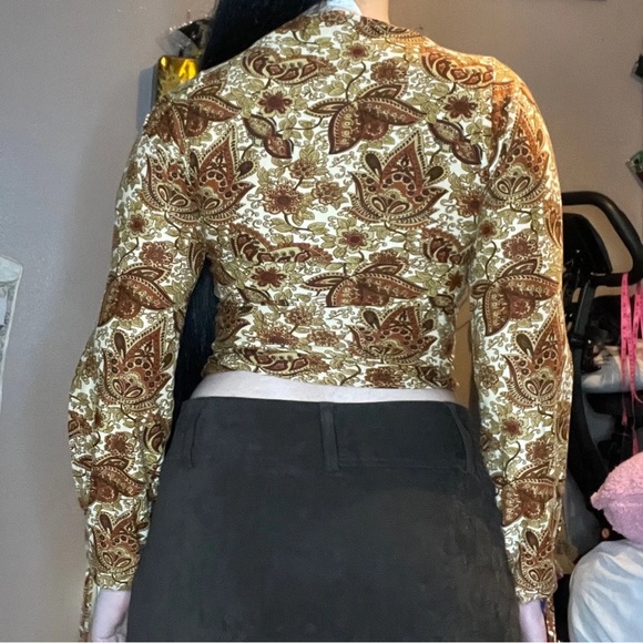 Vintage Long Sleeved Top Y2K Fairy Key Hole Tied Top Paisley Design Blouse Kona - Picture 2 of 10